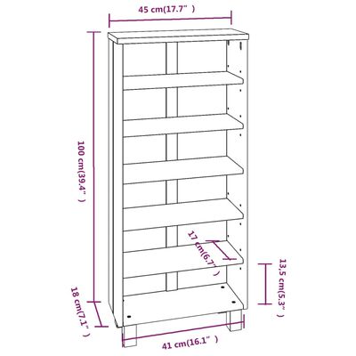 vidaXL CD-Schrank HAMAR Weiß 45x18x100 cm Massivholz Kiefer