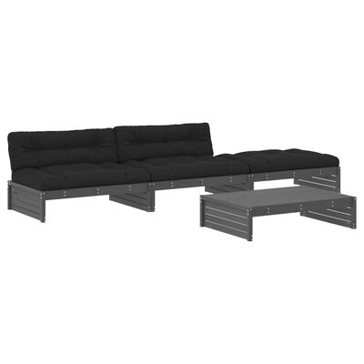 vidaXL 4-tlg. Garten-Lounge-Set mit Kissen Grau Massivholz