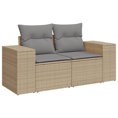 vidaXL Gartensofa mit Kissen 2-Sitzer Beige Poly Rattan