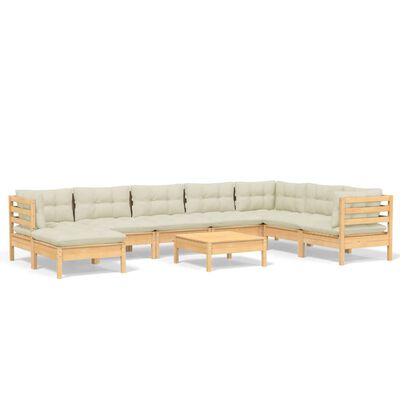 vidaXL 9-tlg. Garten-Lounge-Set mit Creme Kissen Massivholz Kiefer