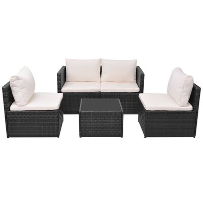 vidaXL 5-tlg. Garten-Lounge-Set mit Auflagen Poly Rattan Schwarz