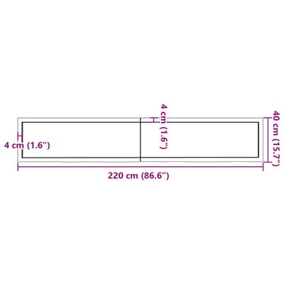 vidaXL Tischplatte Hellbraun 220x40x(2-4)cm Massivholz Eiche Behandelt