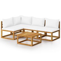 vidaXL 5-tlg. Garten-Lounge-Set mit Auflagen Creme Massivholz Akazie