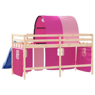 vidaXL Kinderhochbett mit Tunnel Rosa 90x190 cm Massivholz Kiefer