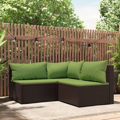 vidaXL 3-tlg. Garten-Lounge-Set mit Kissen Braun Poly Rattan