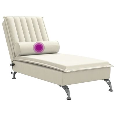 vidaXL Massage-Chaiselongue mit Nackenrolle Creme Samt