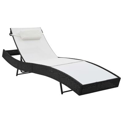 vidaXL Sonnenliegen 2 Stk. mit Tisch Poly Rattan und Textilene Schwarz