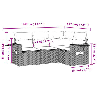 vidaXL 4-tlg. Garten-Sofagarnitur mit Kissen Schwarz Poly Rattan