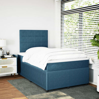 vidaXL Boxspringbett mit Matratze Blau 120x190 cm Samt