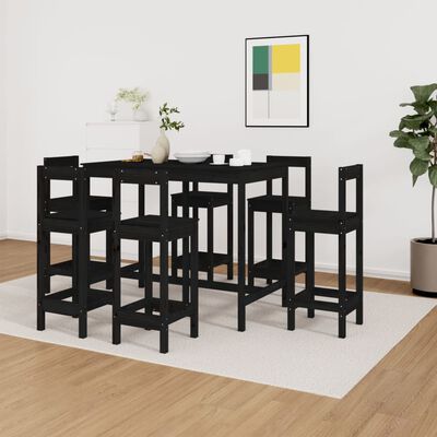 vidaXL 7-tlg. Bar-Set Schwarz Massivholz Kiefer