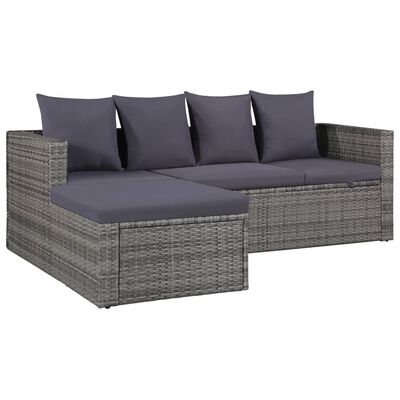 vidaXL 4-tlg. Garten-Lounge-Set mit Auflagen Poly Rattan Grau