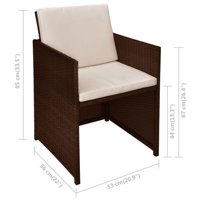 vidaXL 3-tlg. Bistro-Set mit Kissen Poly Rattan Braun