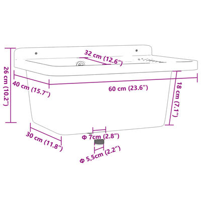 vidaXL Ausgussbecken Wandmontage Grau 60x40x28 cm Harz