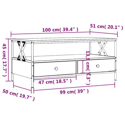 vidaXL Couchtisch Sonoma-Eiche 100x51x45 cm Holzwerkstoff