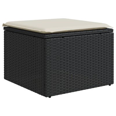 vidaXL Gartenhocker mit Kissen Schwarz 55x55x37 cm Poly Rattan