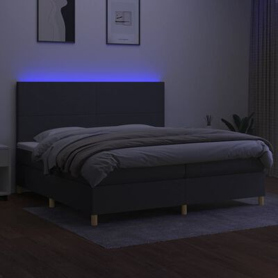 vidaXL Boxspringbett mit Matratze & LED Dunkelgrau 200x200 cm Stoff