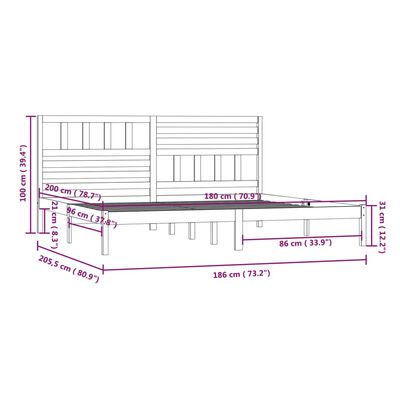 vidaXL Massivholzbett ohne Matratze Weiß 180x200 cm Kiefernholz