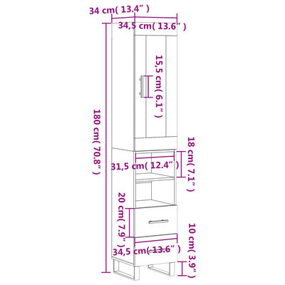 vidaXL Highboard Weiß 34,5x34x180 cm Holzwerkstoff