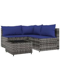 vidaXL 4-tlg. Garten-Lounge-Set mit Kissen Grau Poly Rattan