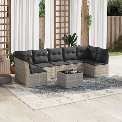 vidaXL 8-tlg. Garten-Sofagarnitur mit Kissen Hellgrau Poly Rattan