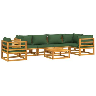 vidaXL 7-tlg. Garten-Lounge-Set mit Grünen Kissen Massivholz