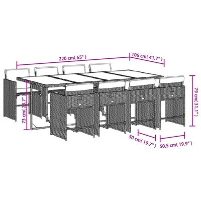 vidaXL 9-tlg. Garten-Essgruppe mit Kissen Schwarz Poly Rattan