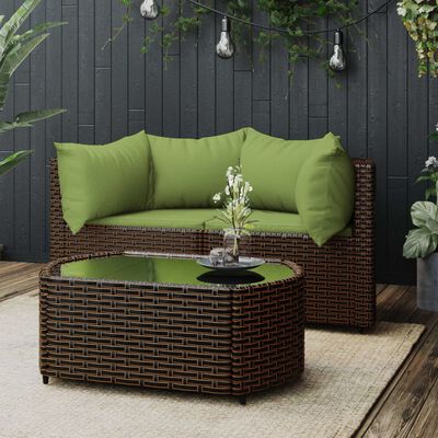 vidaXL 3-tlg. Garten-Lounge-Set mit Kissen Braun Poly Rattan