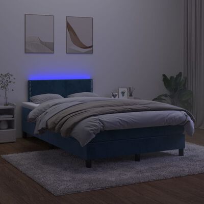 vidaXL Boxspringbett mit Matratze & LED Dunkelblau 120x200 cm Samt