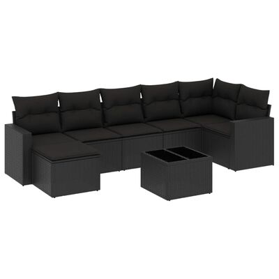 vidaXL 8-tlg. Garten-Sofagarnitur mit Kissen Schwarz Poly Rattan