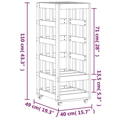 vidaXL Kaminholzregal mit Rollen Weiß 40x49x110 cm Massivholz Kiefer