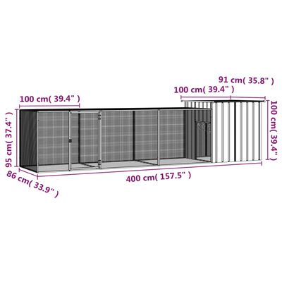 vidaXL Hühnerkäfig Anthrazit 400x91x100 cm Verzinkter Stahl