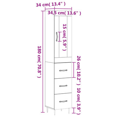 vidaXL Highboard Grau Sonoma 34,5x34x180 cm Holzwerkstoff