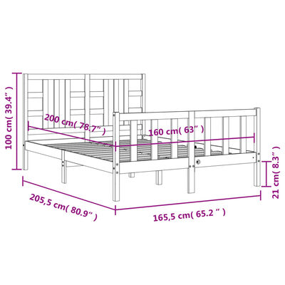 vidaXL Massivholzbett mit Kopfteil Schwarz 160x200 cm