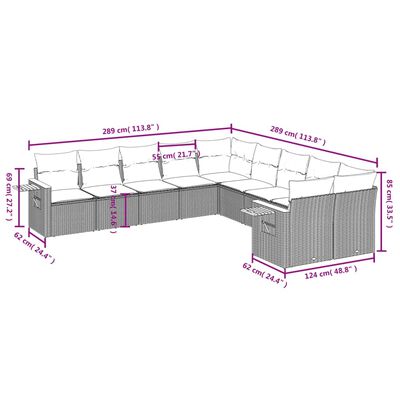 vidaXL 10-tlg. Garten-Sofagarnitur mit Kissen Grau Poly Rattan