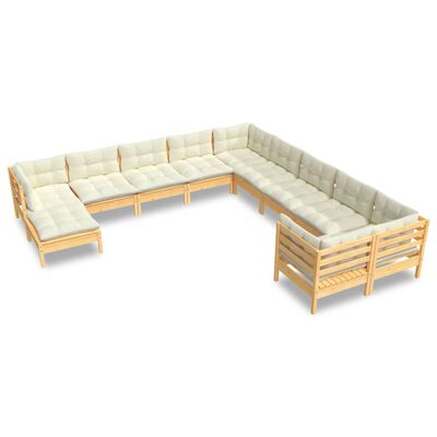 vidaXL 11-tlg. Garten-Lounge-Set mit Creme Kissen Kiefernholz