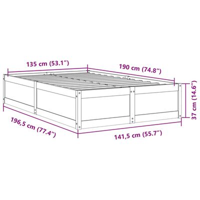 vidaXL Massivholzbett ohne Matratze 135x190 cm Kiefernholz