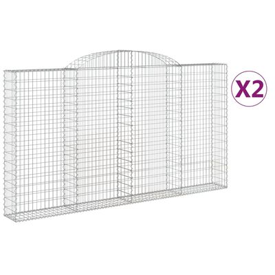 vidaXL Gabionen mit Hochbogen 2 Stk. 300x30x160/180cm Verzinktes Eisen