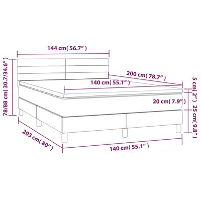 vidaXL Boxspringbett mit Matratze Dunkelgrau 140x200 cm Stoff