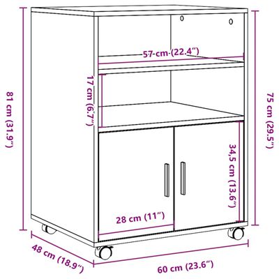 vidaXL Rollschrank Grau Sonoma 60x48x81 cm Holzwerkstoff