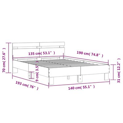 vidaXL Bettgestell mit Kopfteil Betongrau 135x190 cm Holzwerkstoff