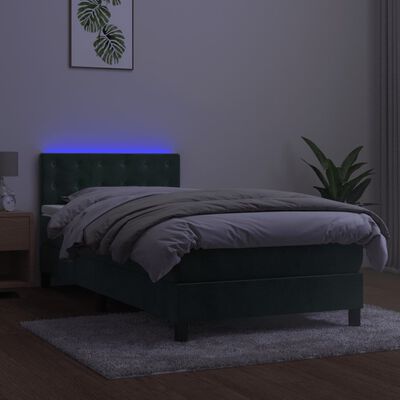 vidaXL Boxspringbett mit Matratze & LED Dunkelgrün 90x200 cm Samt