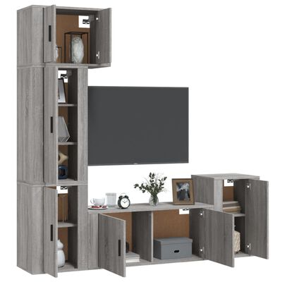 vidaXL 5-tlg. TV-Schrank-Set Grau Sonoma Holzwerkstoff