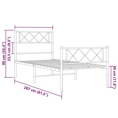 vidaXL Bettgestell mit Kopf- und Fußteil Metall Weiß 100x200 cm