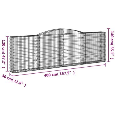 vidaXL Gabionen mit Hochbogen 4 Stk. 400x30x120/140cm Verzinktes Eisen