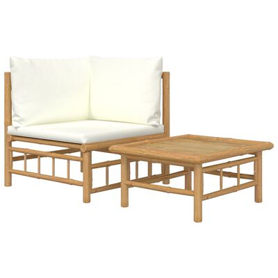 vidaXL 2-tlg. Garten-Lounge-Set mit Cremeweißen Kissen Bambus