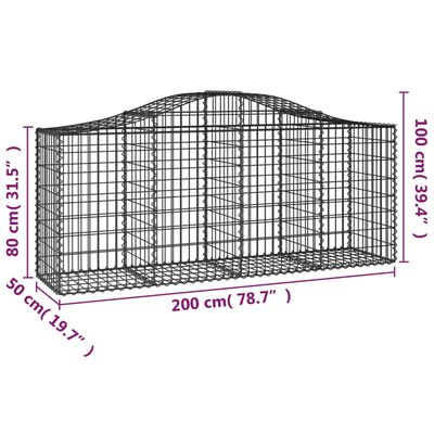 vidaXL Gabionen mit Hochbogen 2 Stk. 200x50x80/100 cm Verzinktes Eisen