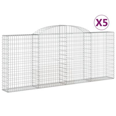 vidaXL Gabionen mit Hochbogen 5 Stk. 300x30x120/140cm Verzinktes Eisen