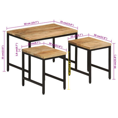 vidaXL Satztische 3 Stk. Raues Massivholz Mango und Eisen