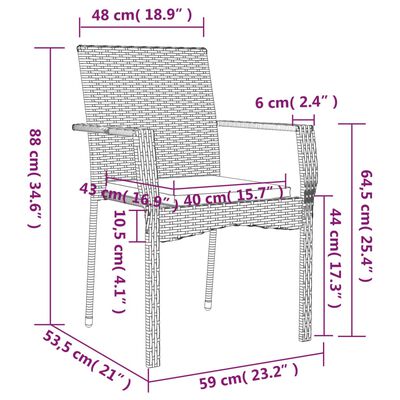 vidaXL 5-tlg. Garten-Essgruppe mit Kissen Schwarz und Grau Poly Rattan