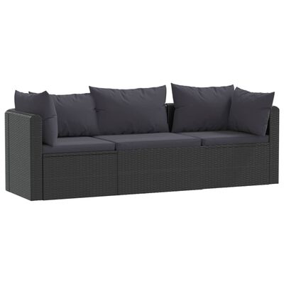 vidaXL 3-tlg. Garten-Sofagarnitur mit Auflagen Poly Rattan Schwarz